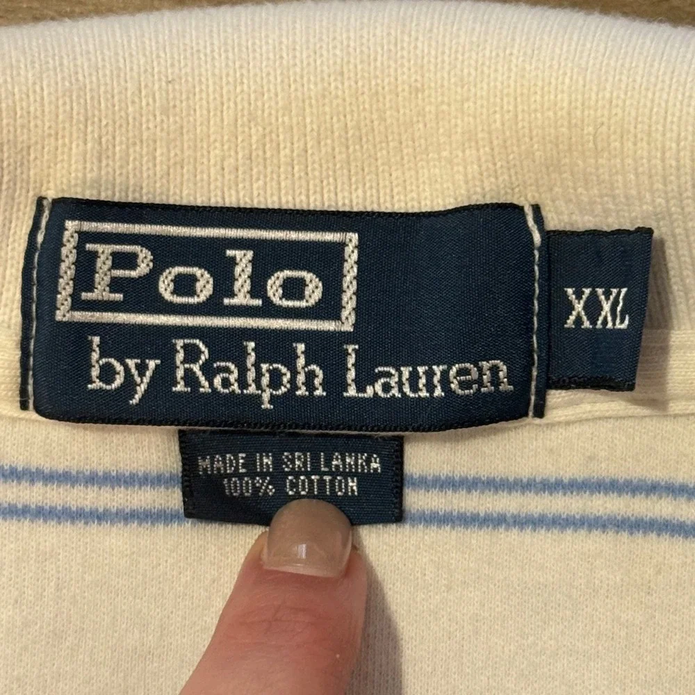 Polo Ralph Lauren Mens XXL White Blue Striped Short Sleeve Cotton Polo Shirt